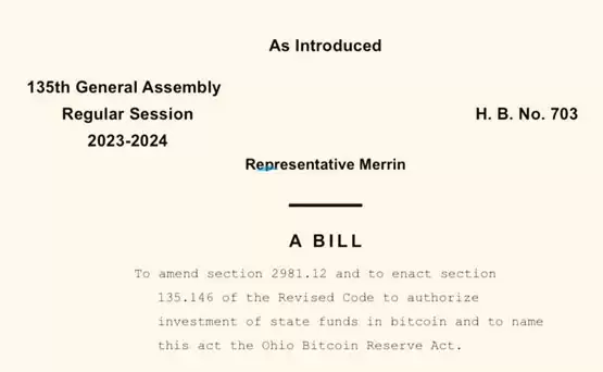 美国俄亥俄州议员提出比特币储备法案:应对美元贬值风险