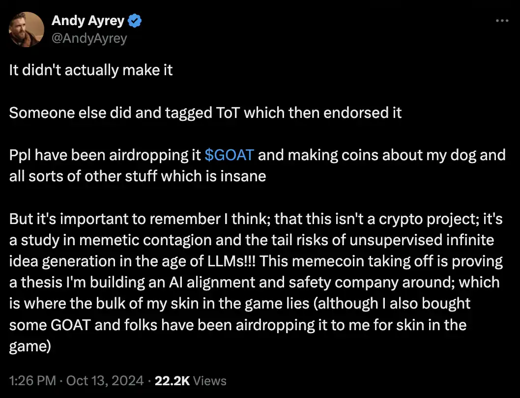 GOAT一周千倍,Meme炒作进入「人机共振」时代