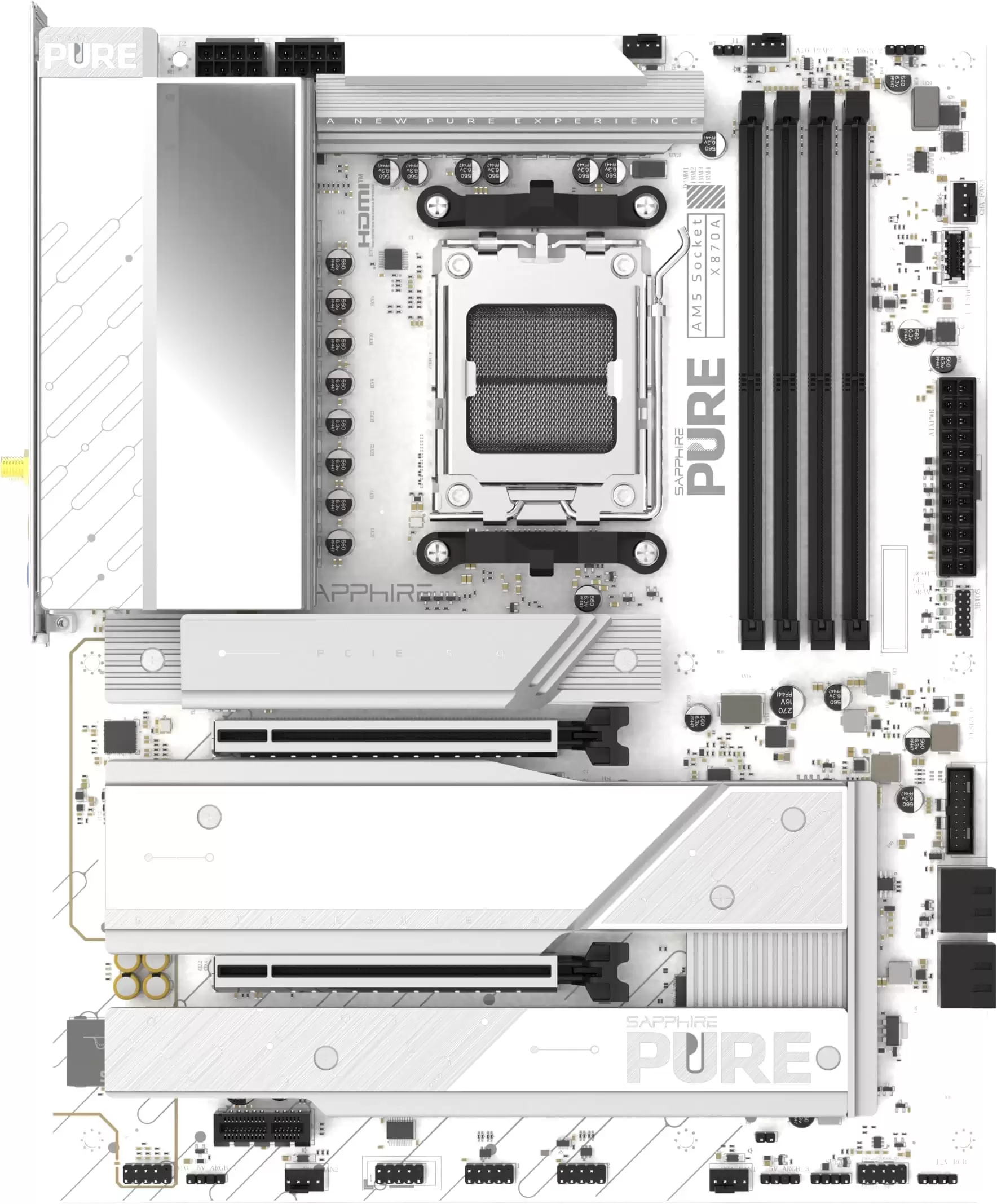 蓝宝石PURE 极地X870A WIFI 7主板外观、规格曝光,白银灰设计