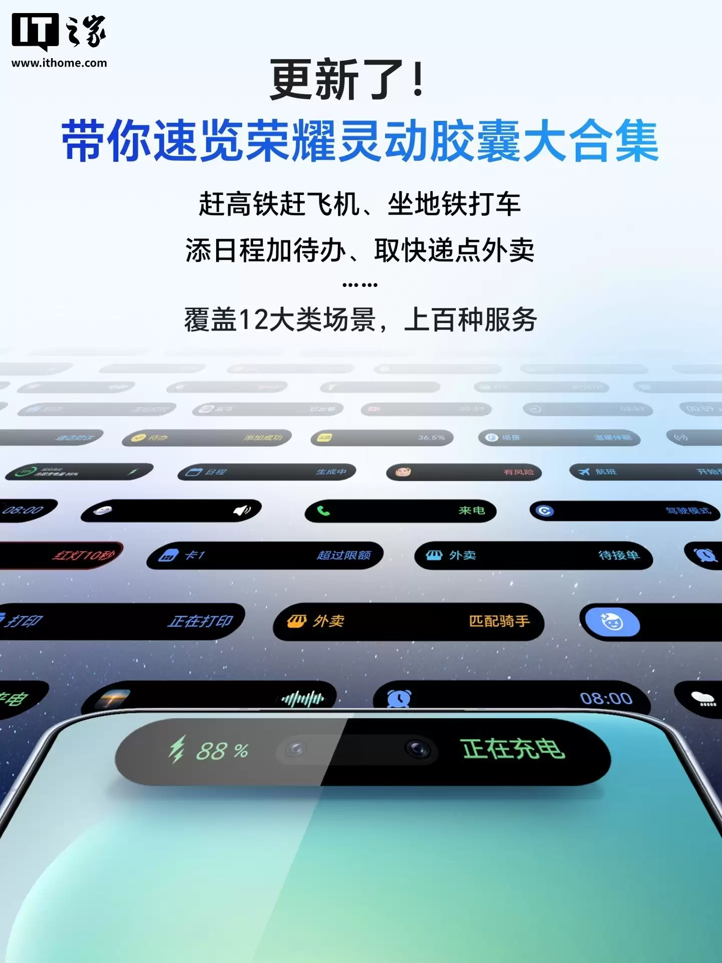 荣耀 MagicOS 10 灵洞胶囊覆盖场景公布,含充电、人脸识别、NFC刷卡等