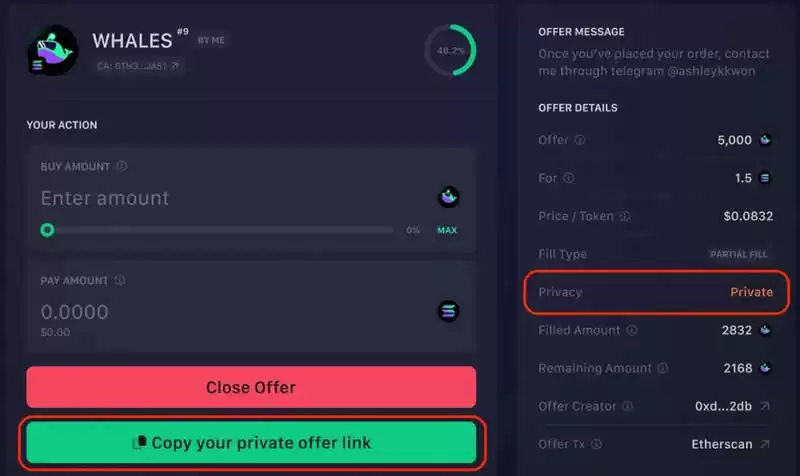 Whales Market保密报价功能