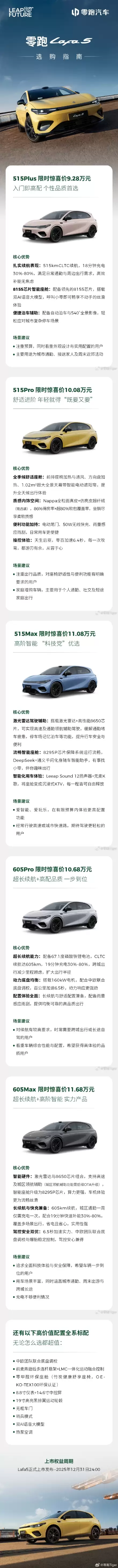 一图看懂：纯电钢炮零跑Lafa5五款车型到底如何选 