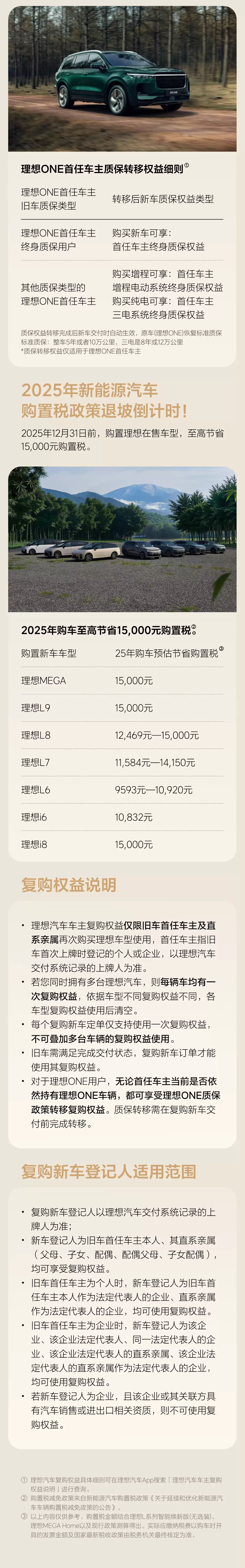 理想汽车宣布推出首任车主专属复购权益，最高1万元现金减免