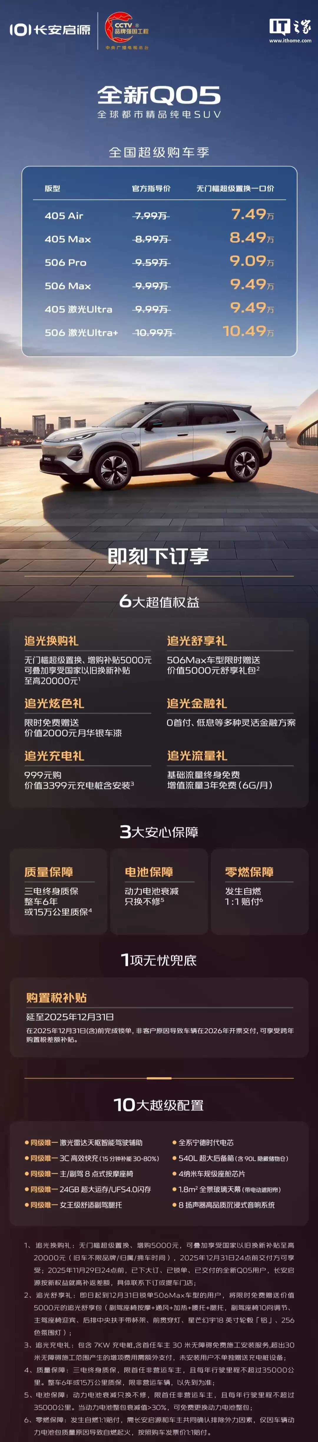 长安启源全新 Q05 全国超级购车季活动开启,无门槛置换一口价 7.49 万元起