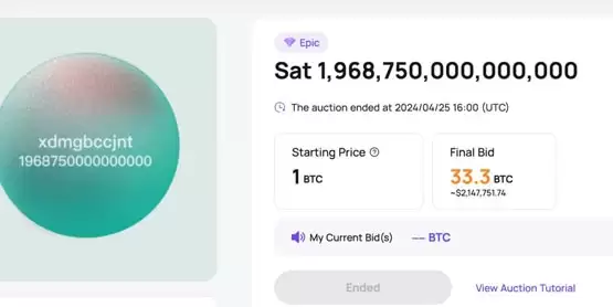 ViaBTC血赚！比特币第4次减半史诗聪33.3BTC结标