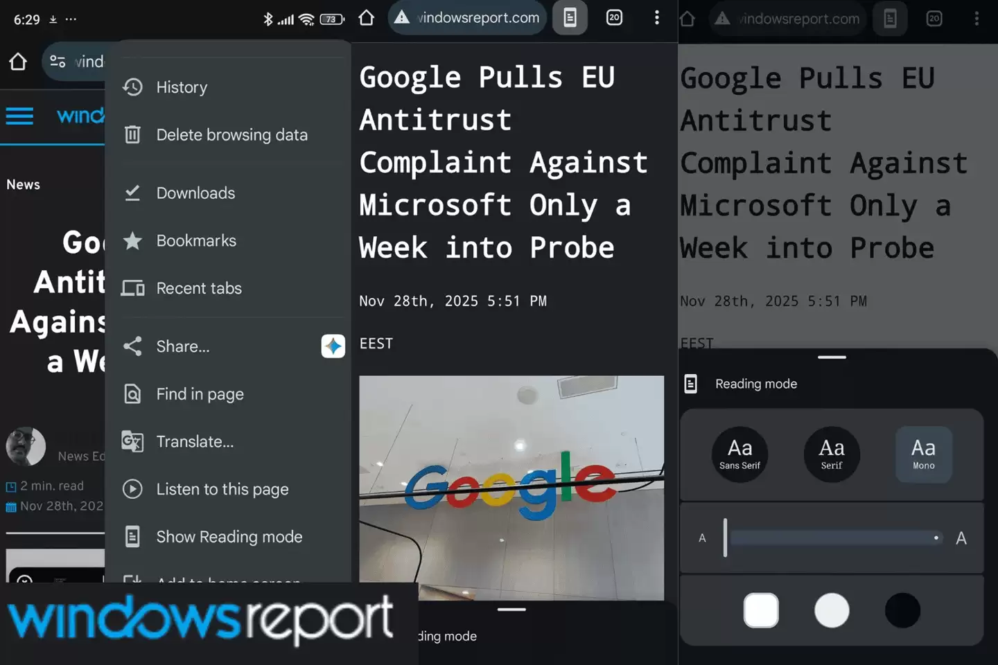 安卓端谷歌 Chrome 浏览器测试阅读模式自定义功能，可调字体、背景色、文字大小