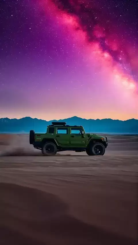 银河之下沙漠之中 越野车静伫绘壮美画卷