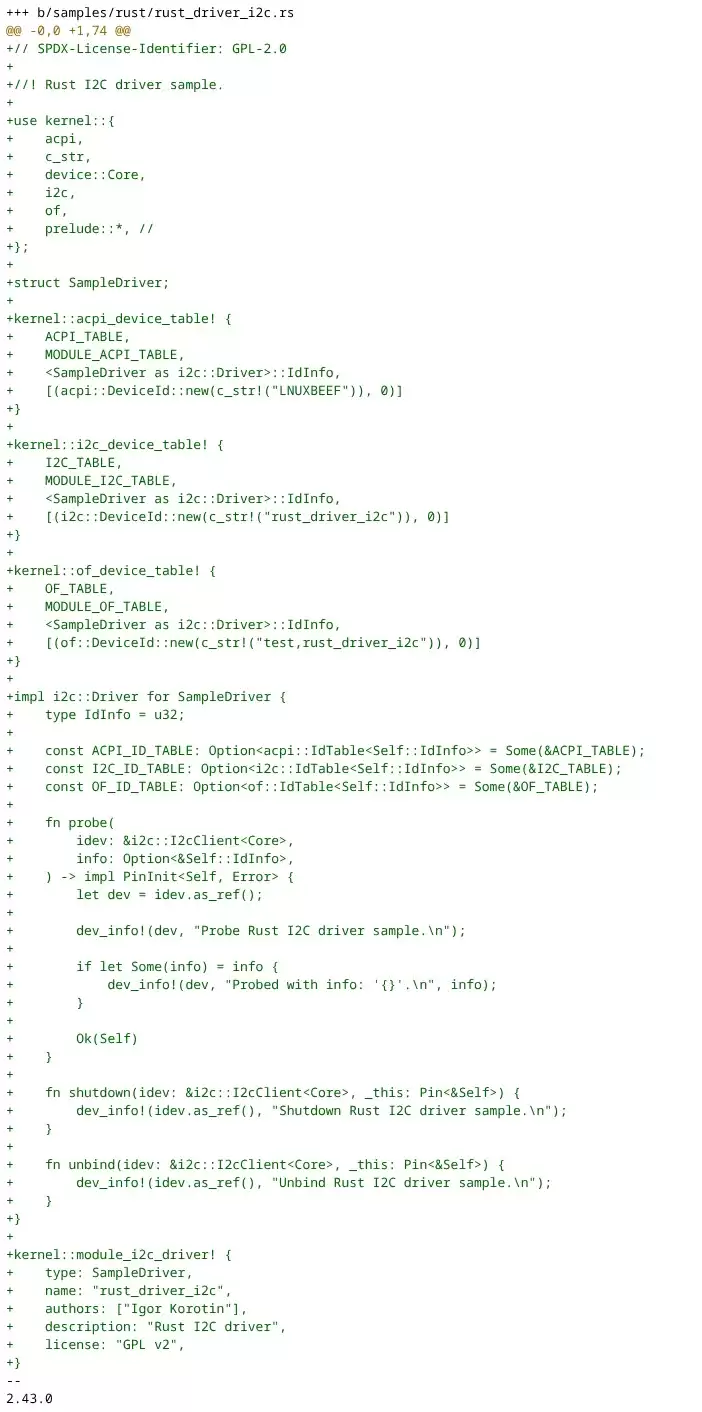 Linux 6.19 将首次支持使用 Rust 编写 I2C 驱动