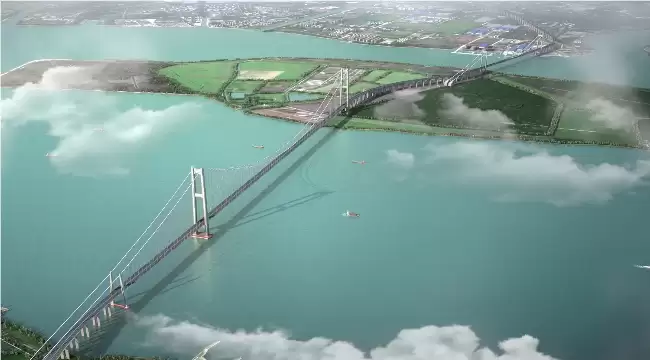 世界最高悬索桥索塔：张靖皋长江大桥南航道桥北主塔实现毫米级合龙，北主塔高 350 米