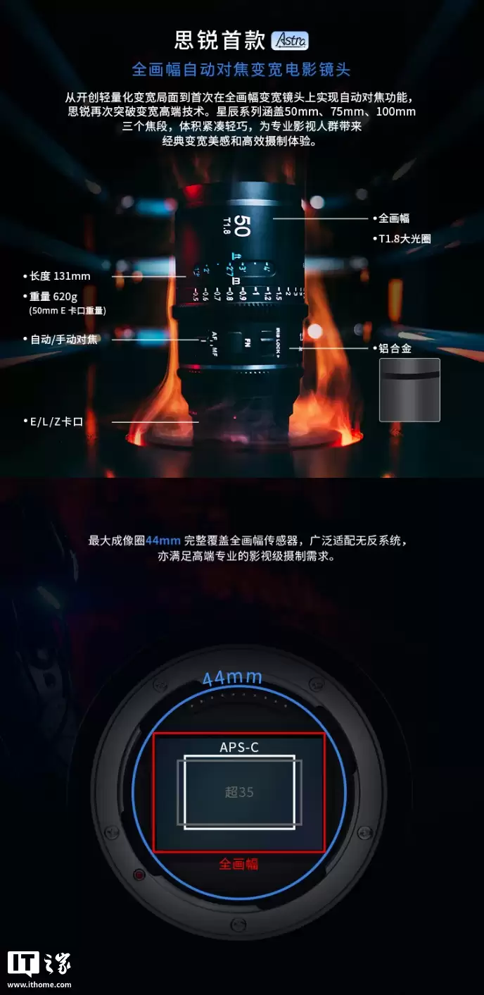 单只 5999 元:思锐星辰 1.33x 全画幅自动对焦变宽电影镜头开启预售,覆盖 50、75、100mm 焦段
