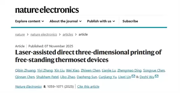 厦大团队首创激光直写打印技术：热固材料固化提速5万倍