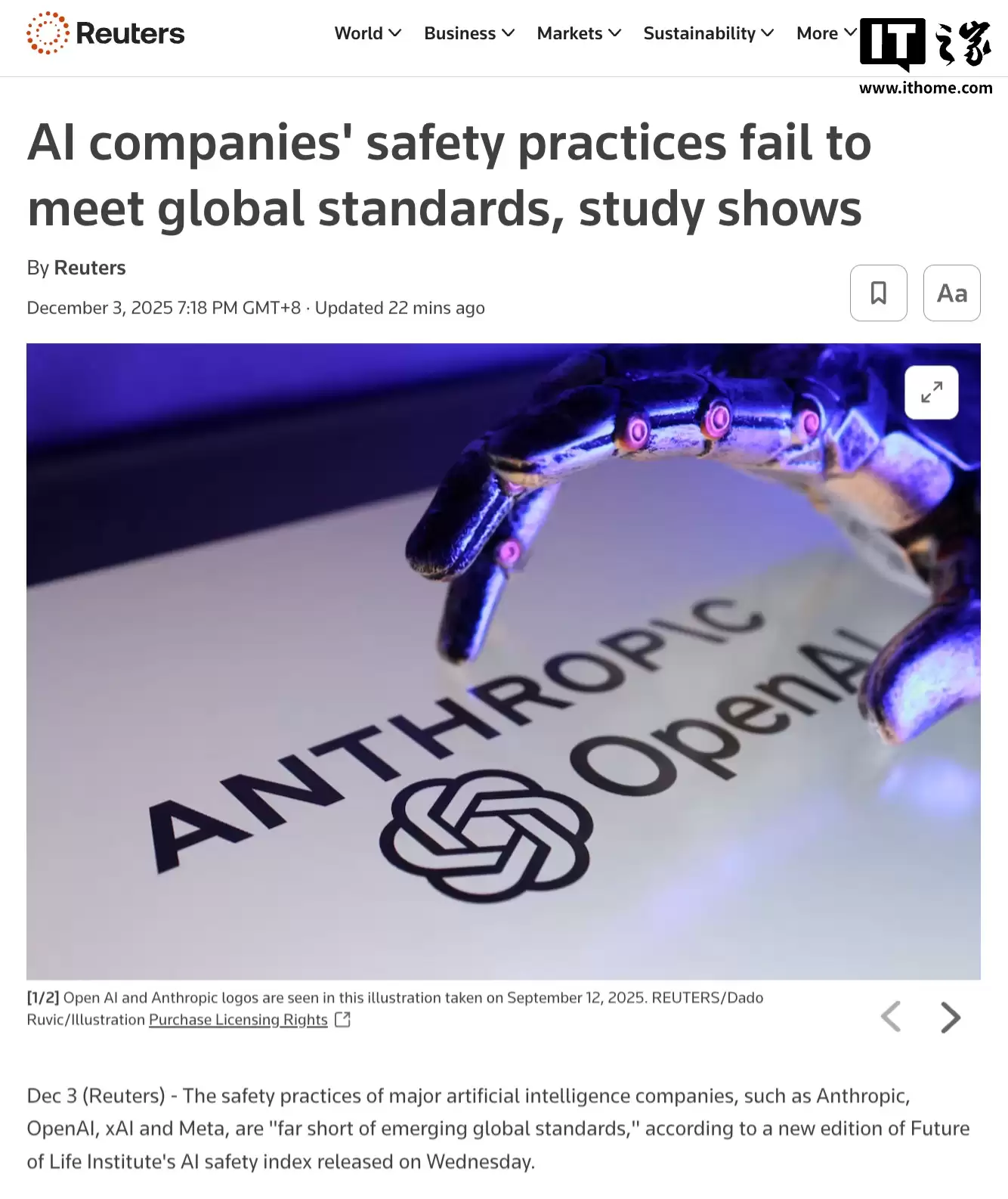 研究称 OpenAI、xAI 等全球主要 AI 公司安全措施“不及格”,远未达全球标准