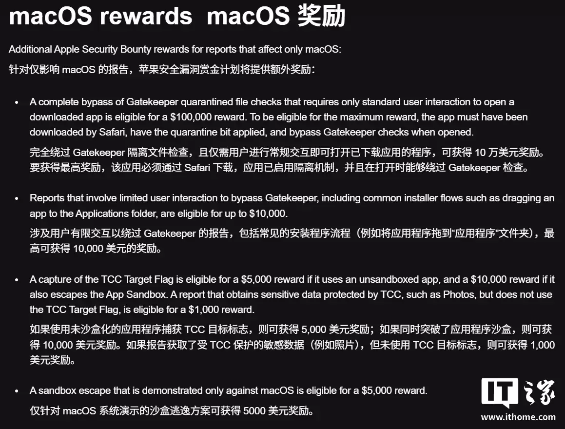 3.05 万 → 0.5 万美元：苹果部分 macOS 漏洞赏金缩水 83.61%