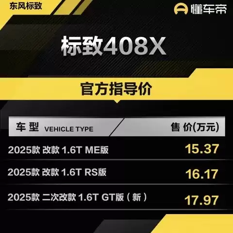 新款标致408X 1.6T GT上市 售17.97万元配置调整