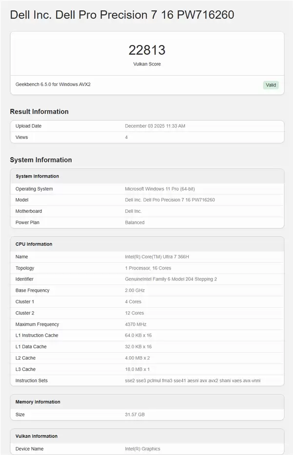 酷睿Ultra 7 366H曝光：16核+Xe3核显性能亮眼