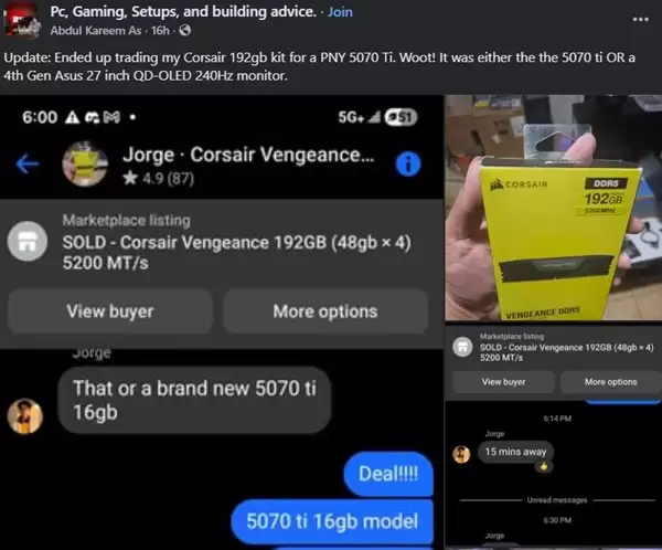 玩家用192GB DDR5换了张RTX 5070 Ti!亏了还是赚了