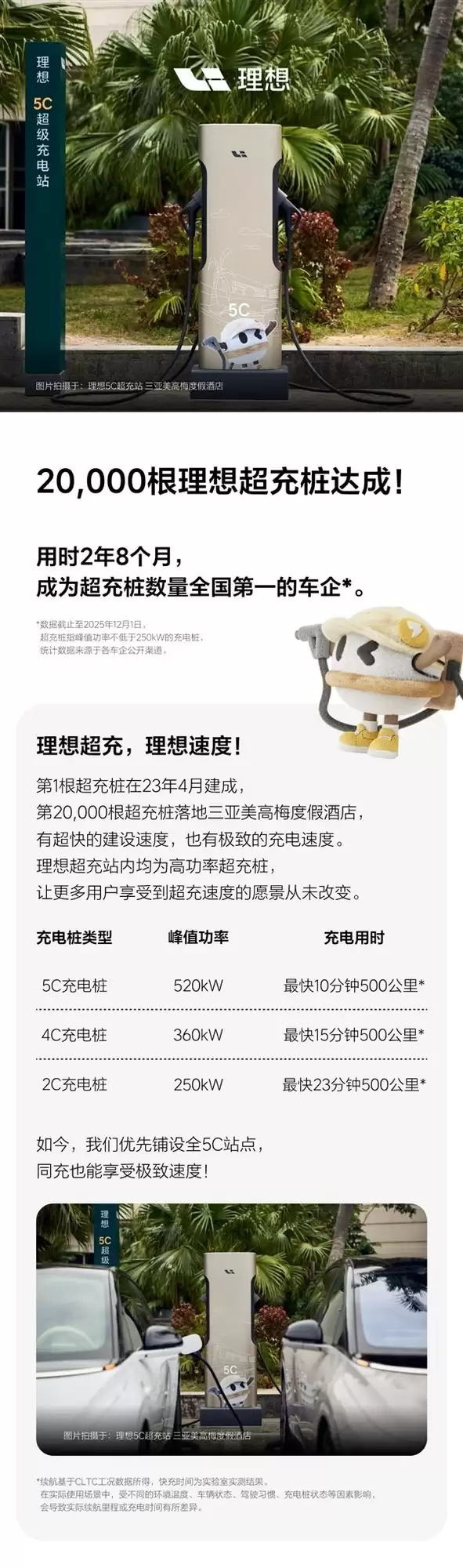 理想汽车超充桩突破2万根，建成全国最大自建充电网络