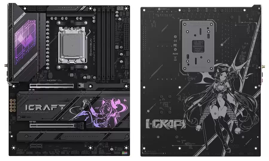 铭瑄开箱 MS-iCraft B850 AIGA 主板包装盒，含多款二次元 IP 配件