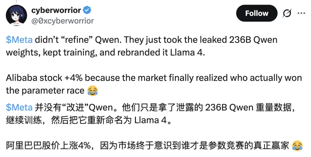 Meta公开抄阿里Qwen作业 还闭源了...