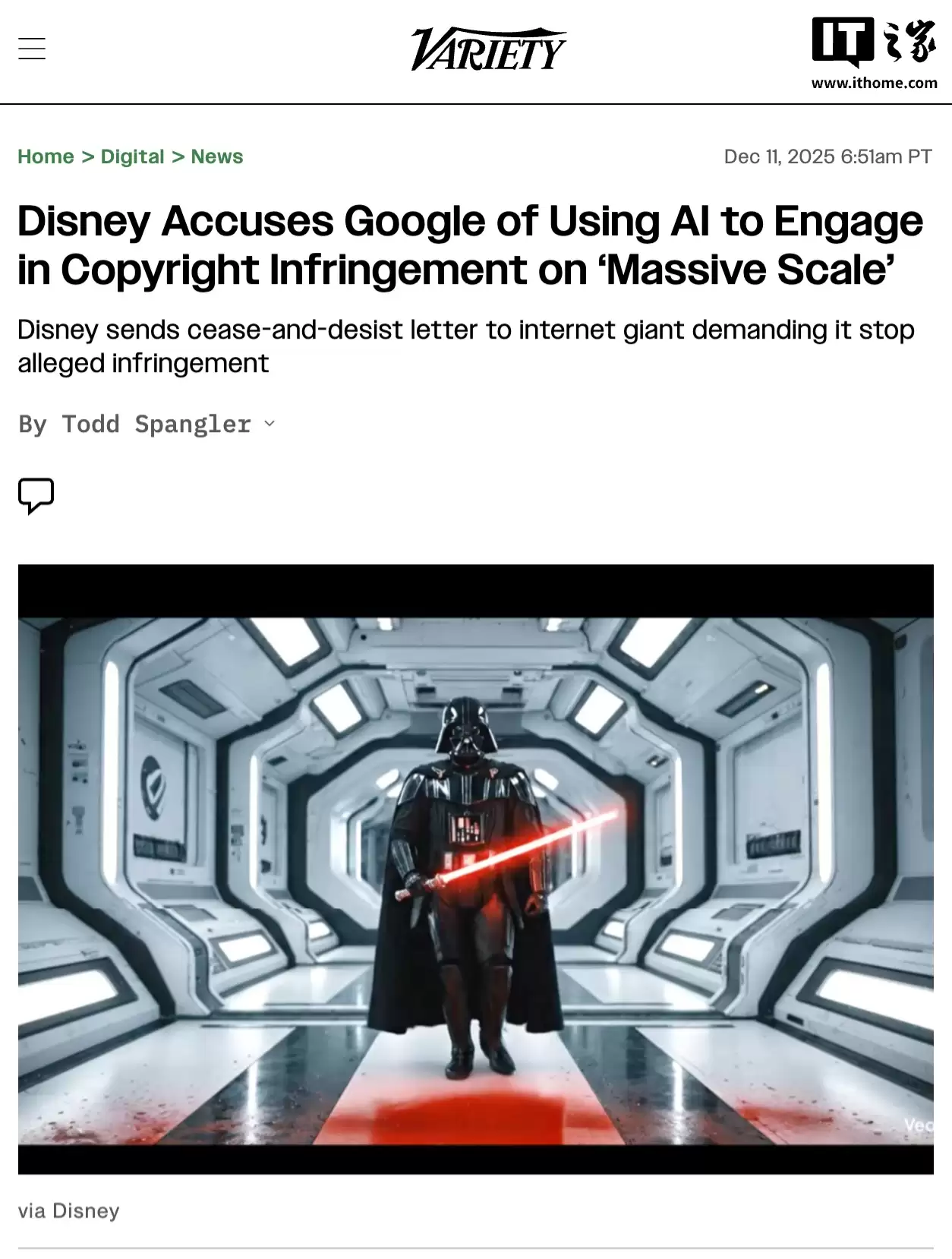 因 AI 生成大量未经许可的经典卡通形象，迪士尼指控谷歌大规模侵犯版权