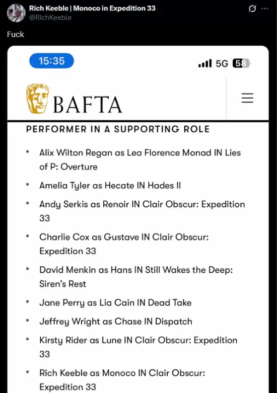 光与影:33号远征队横扫十三项提名,配音阵容惊艳业界