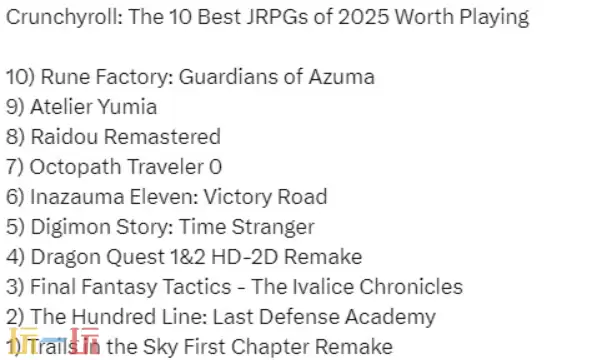 2025年最佳JRPG游戏排行TOP10公布