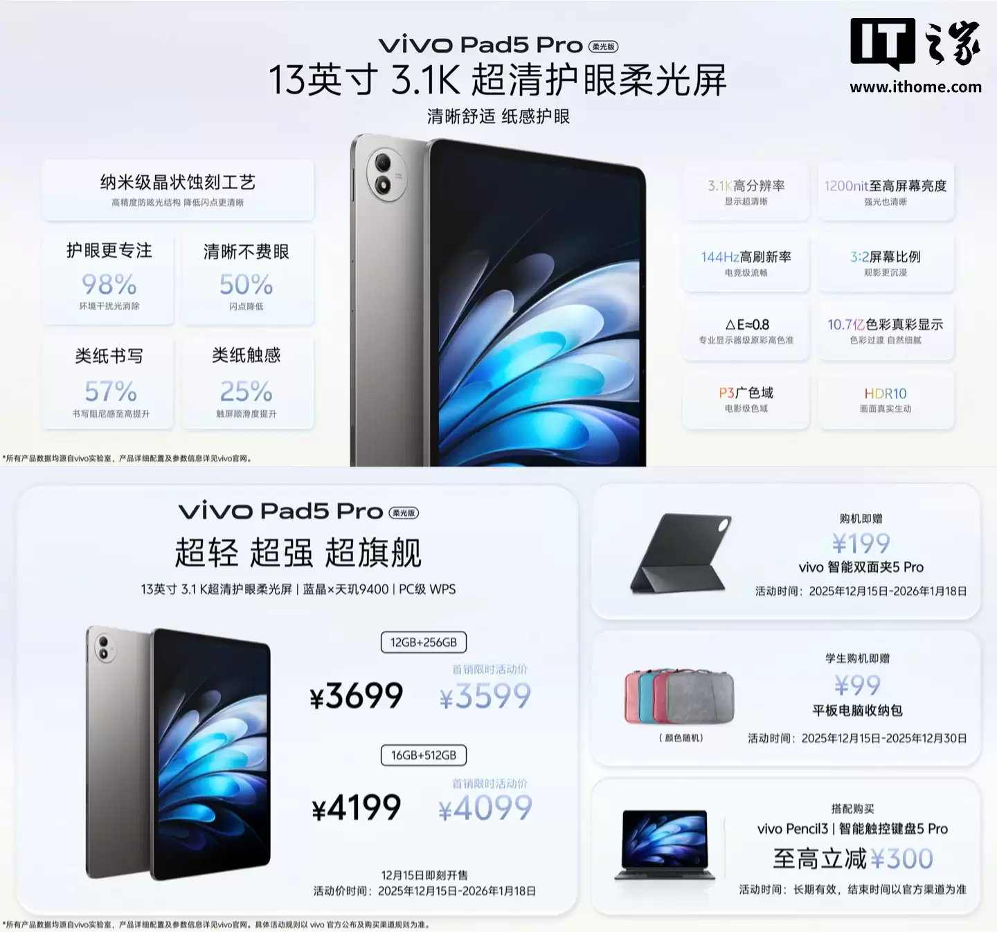 vivo Pad5 Pro 柔光版平板发布：13 英寸 3.1K 护眼屏，3599 元起