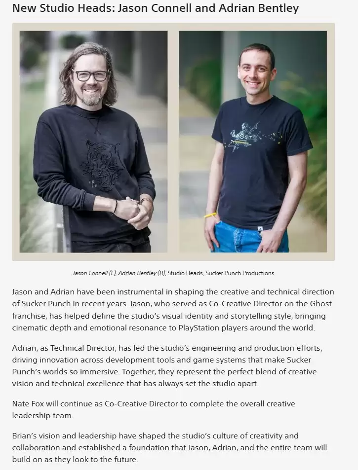 Sucker Punch创始人卸任，新领导层接棒开启新篇章