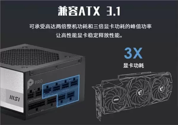 微星 PRO A1000PL PCIE5 电源上市：ATX3.1+PCIe5.1 双认证，首发 699 元
