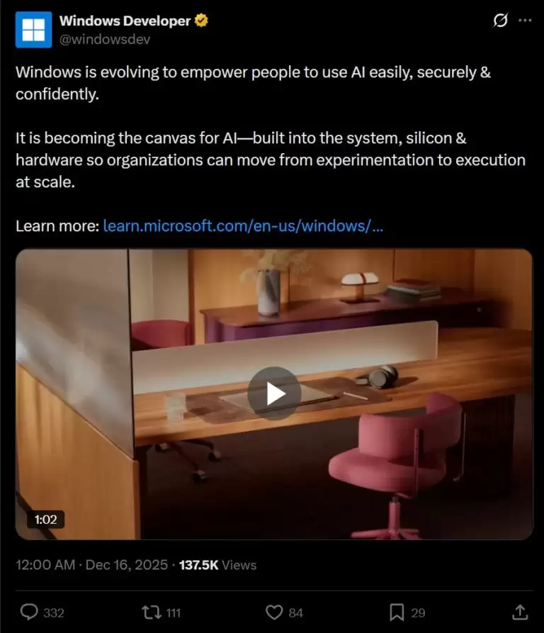 外媒称微软左右互搏：一边吹 Win11 AI 安全，一边在文档里承认“有毒”