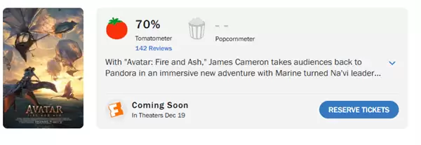 阿凡达3将映：票房预售过5100万，口碑不及前作