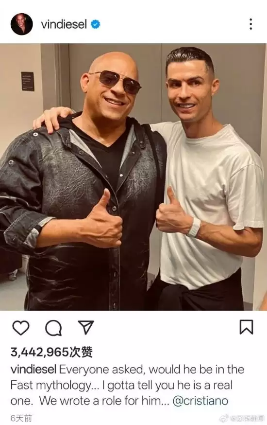 C罗电影首秀 加盟《速度与激情11》：《速激》演员欢迎新家人