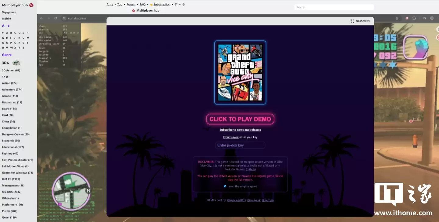 高手制作《GTA:罪恶都市》网页版,支持触屏、键鼠、手柄操作