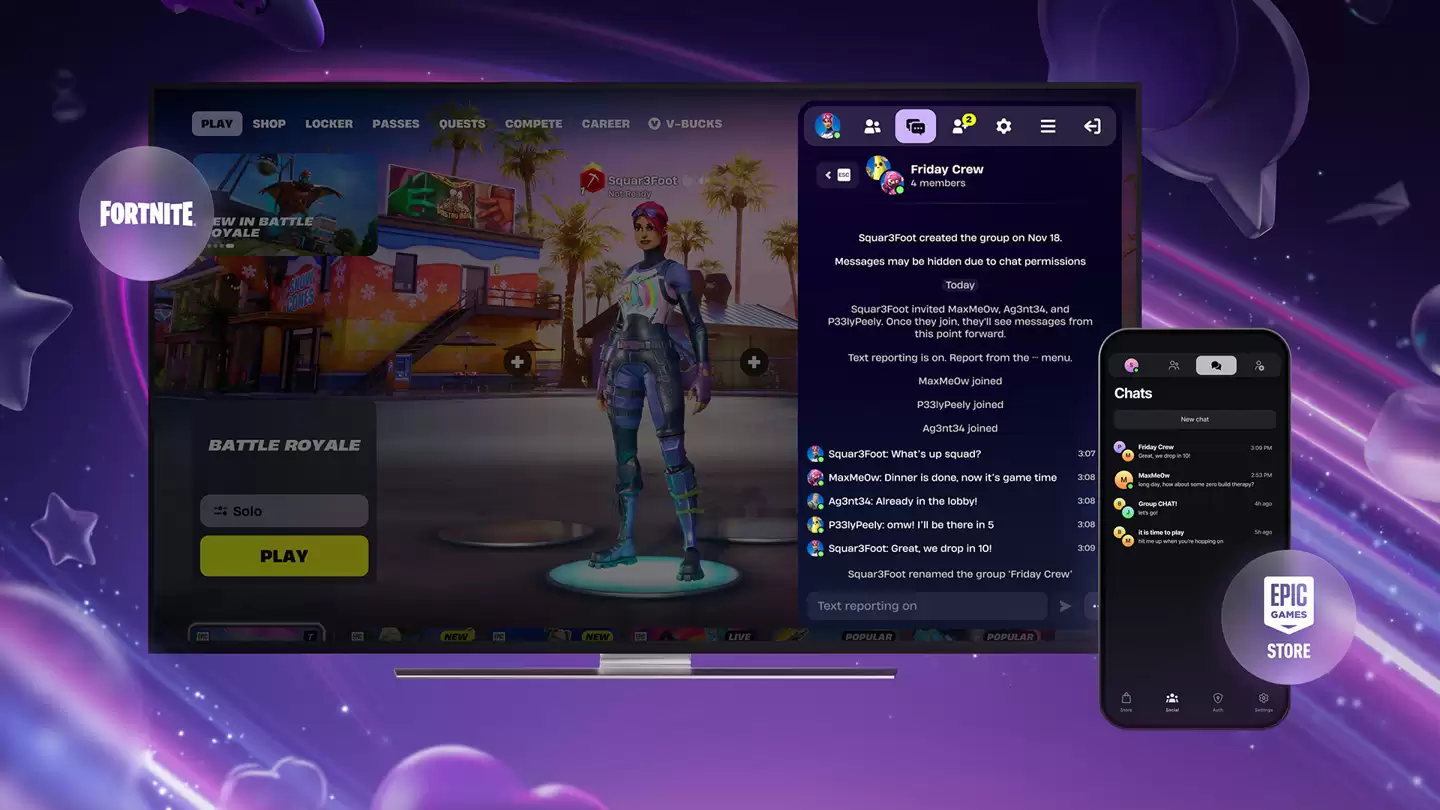 Epic 商城更新文字聊天功能，覆盖电脑 / 手机端/《堡垒之夜》游戏等