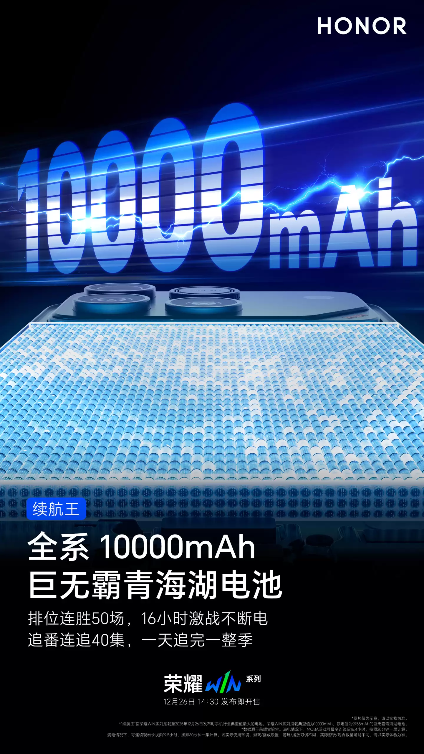 荣耀官宣 WIN 系列全系搭载万级电池,续航实测成绩出炉