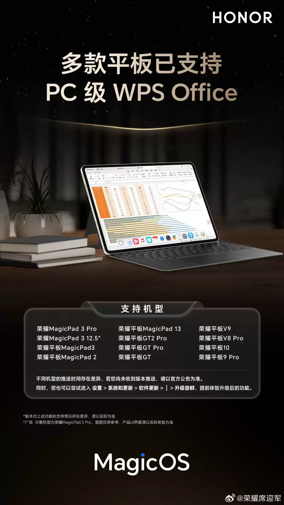 荣耀平板 PC 级 WPS Office 最新支持机型公布,含 GT2 Pro、V9 等