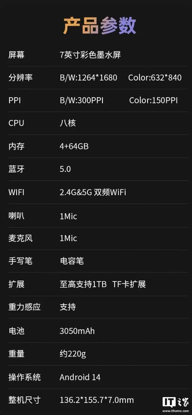BIGME大我推出7英寸彩色墨水屏电纸书B751CS，1739元