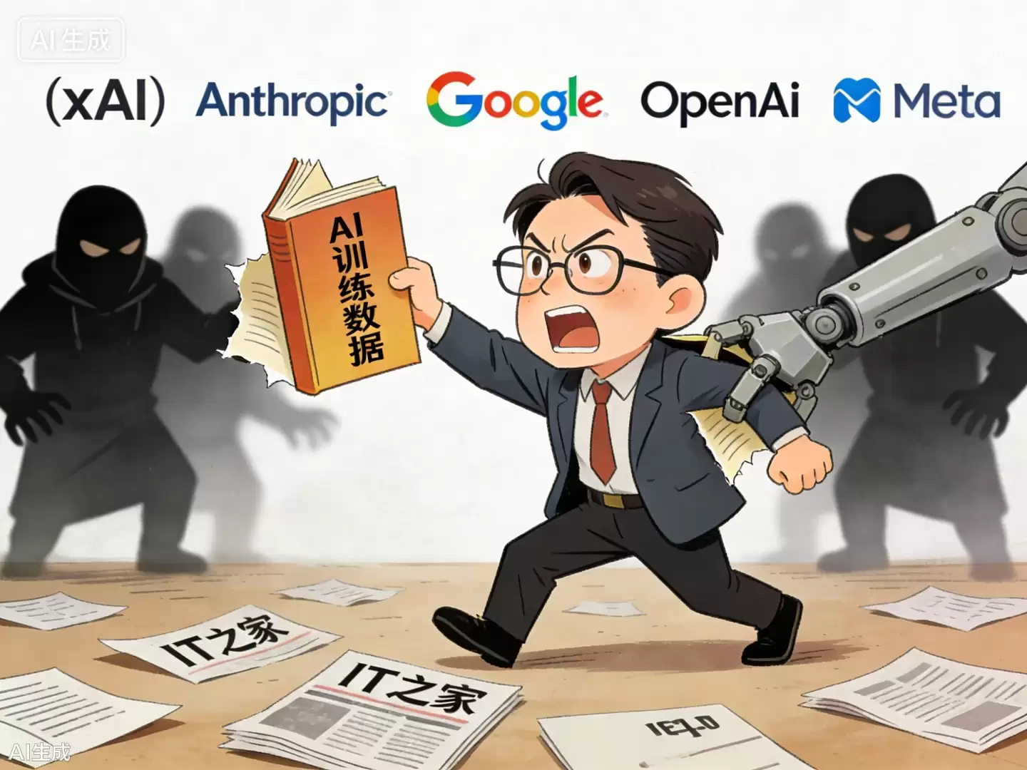 记者联合作家起诉多家AI巨头，指控谷歌、xAI、Anthropic和OpenAI等未经授权使用受版权保护书籍训练AI