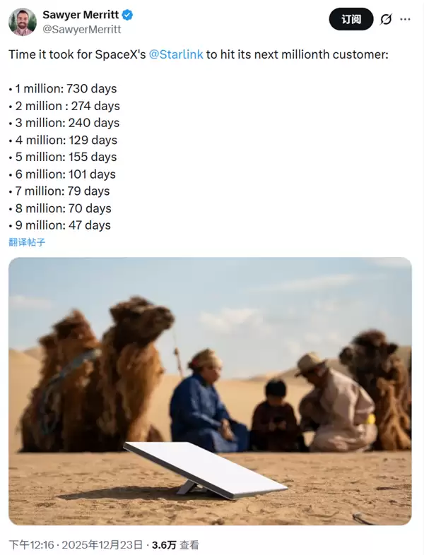短短47天又增100万用户！马斯克的卫星互联网业务增速“起飞”