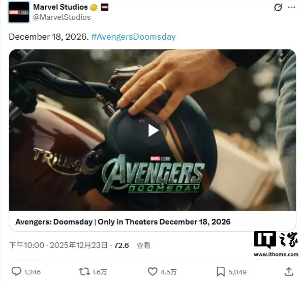 漫威《复仇者联盟5:毁灭之日》首支官方预告片发布:初代美队“抱娃回归”,2026年全球献映