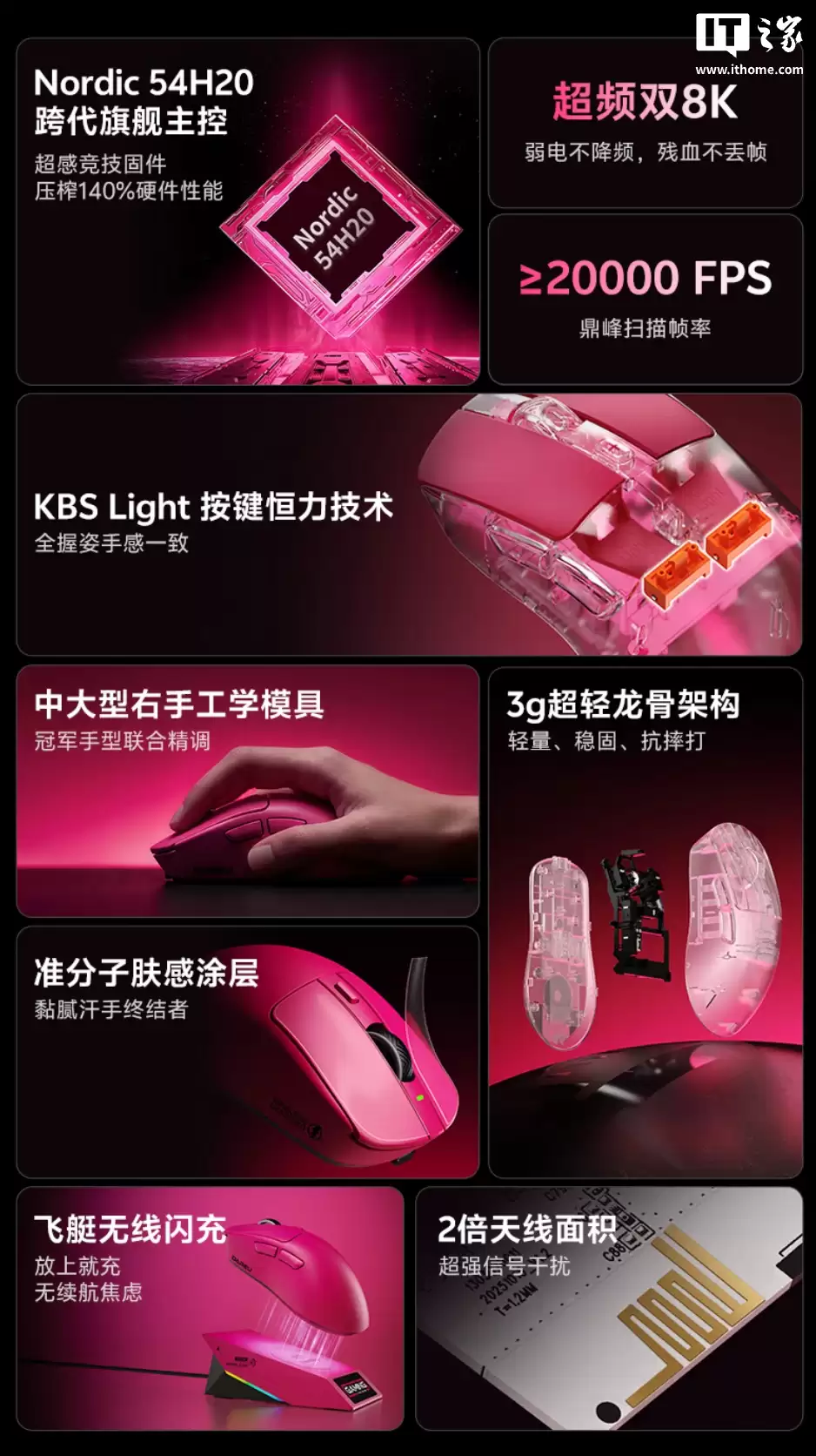 达尔优推出 AE7 双模游戏鼠标：Nordic 54H20 主控、双 8KHz 回报率，548.3 元