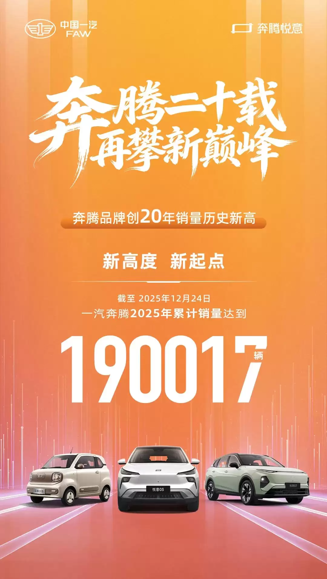 一汽奔腾：2025 年累计销量达 190017 辆，创 20 年历史新高