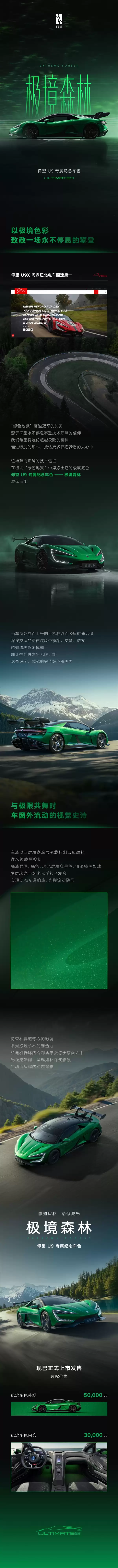 188万元！仰望U9专属纪念色“极境森林”上市 灵感来自纽北赛道