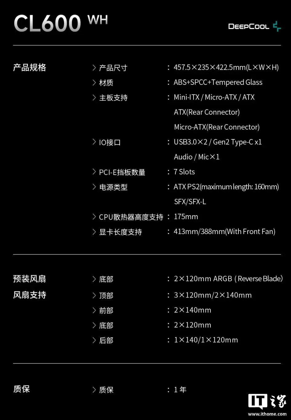 九州风神推出 CL600 机箱：木纹饰板 +“科学风道”设计，黑白双色售 599 元起