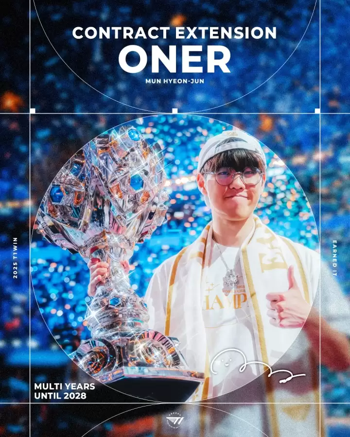 T1官宣Oner续约至2028！Faker+Oner中野铁三角锁定未来，23岁生日惊喜续约引爆韩服！