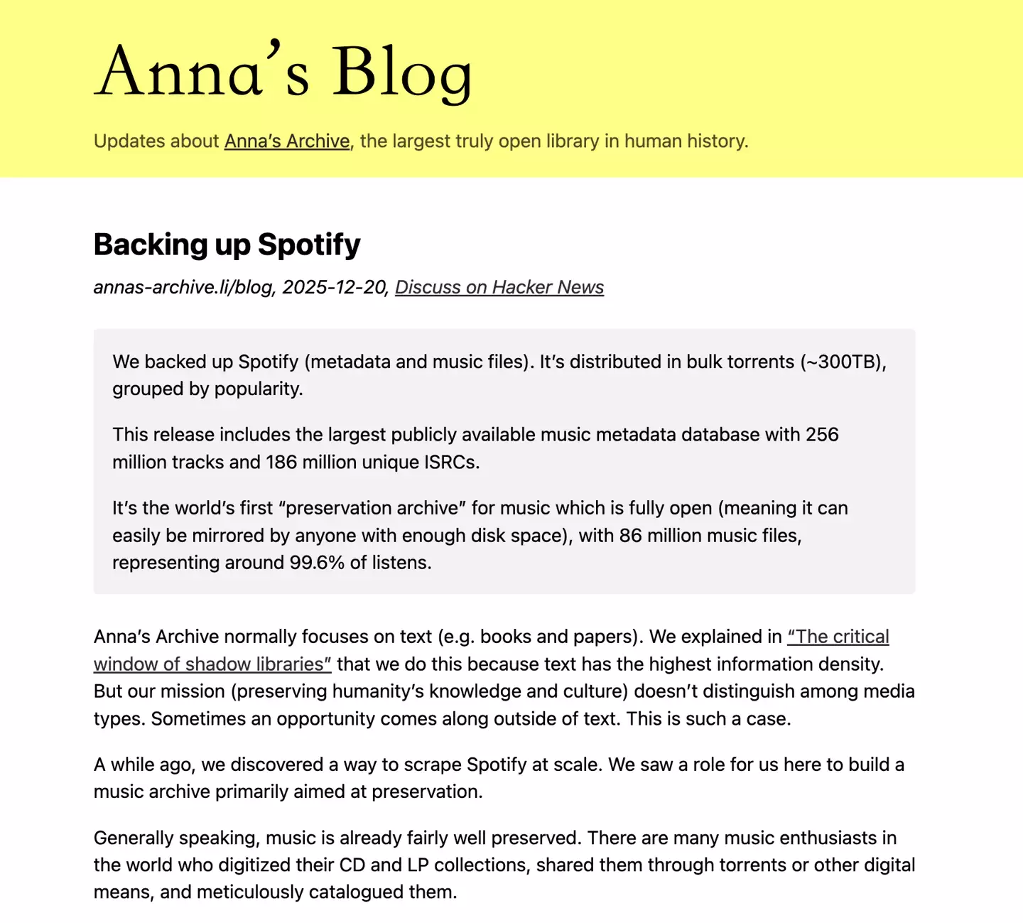 流媒体平台Spotify数据遭窃,约300TB音乐文件流出