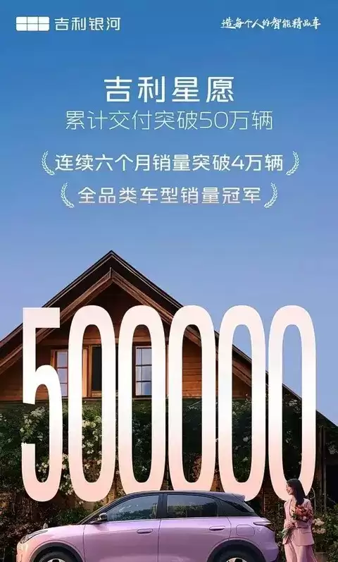 吉利银河星愿交付超50万辆，续航充电双优引热销