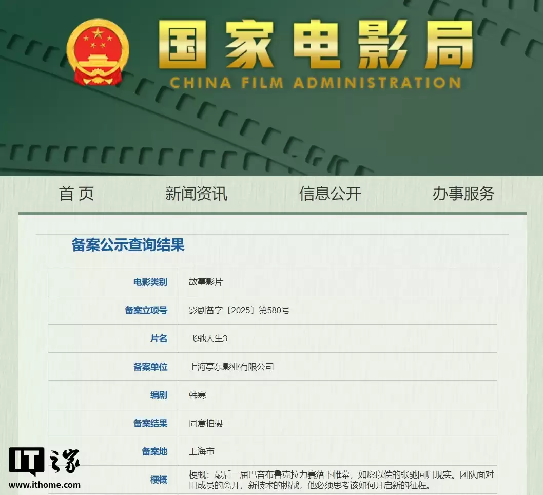 韩寒赛车喜剧电影《飞驰人生 3》定档 2026 年春节，“巴音布鲁克之王”回归