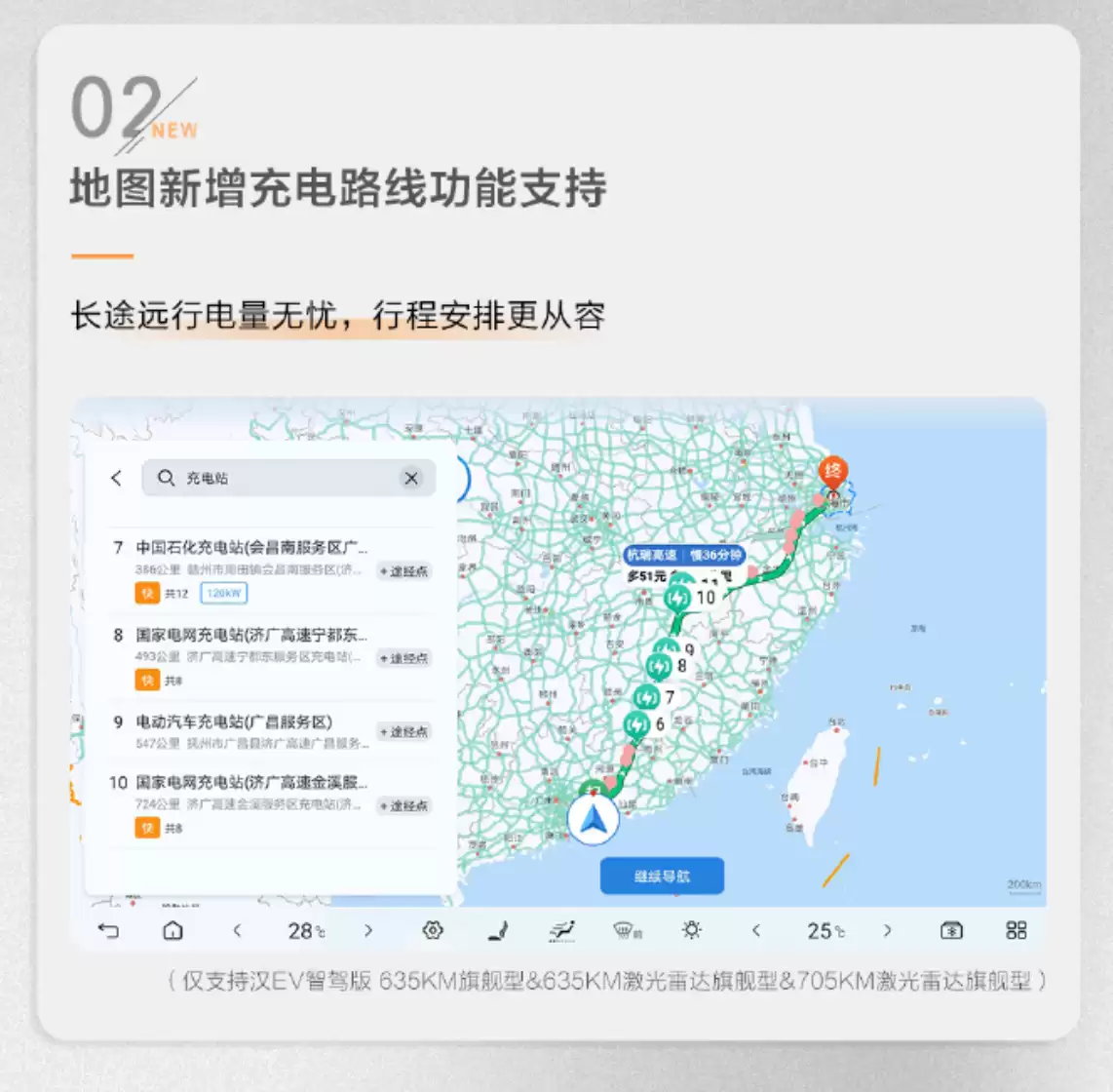 比亚迪汉长续航版推送首次OTA升级:地图新增充电路线功能