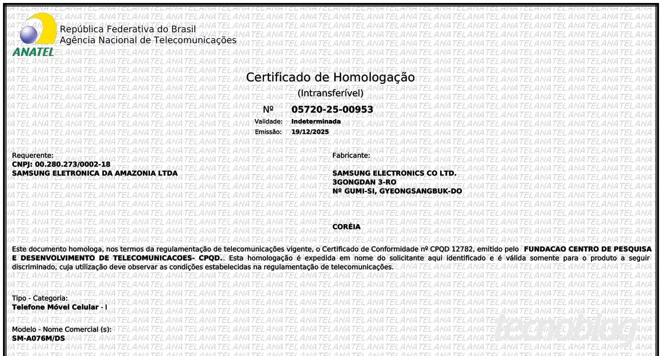 三星Galaxy A07 5G通过认证：6000mAh电池+15W快充+六年系统更新